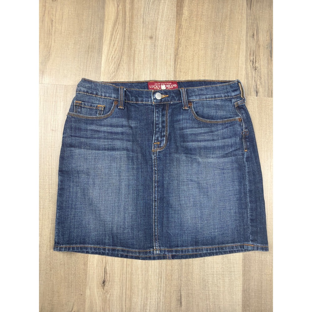Y2K 2000s Lucky Brand Sofia Mid Length Denim Skirt Womens 6 28 Medium Wash Blue